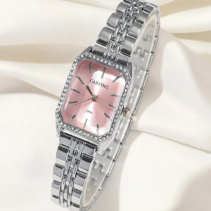 RÉVÉLIAA Rectangular Pink Dial Crystal Watch